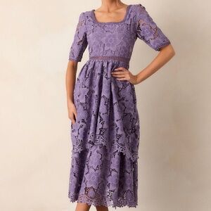 Red Dress Eternal Romance Lilac Floral Embroidered Midi Dress Size SS / Lilac
